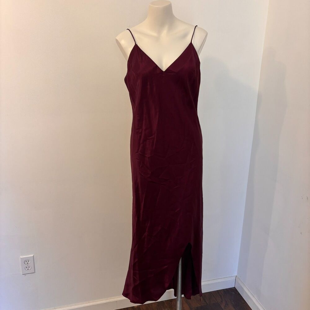 Vintage size 11/12 90s Made in USA Maroon Satin Slip Dress